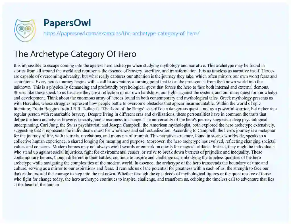 Essay on The Archetype Category of Hero