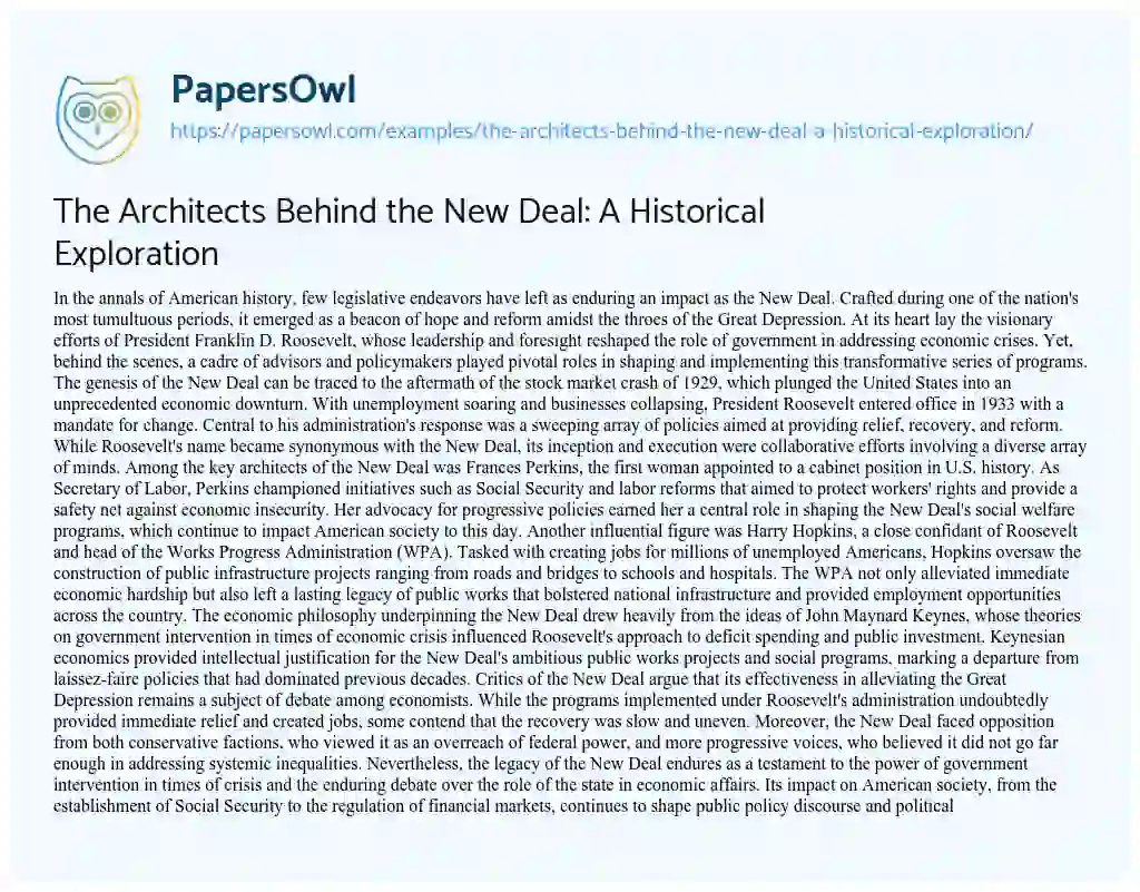 Essay on The Architects Behind the New Deal: a Historical Exploration