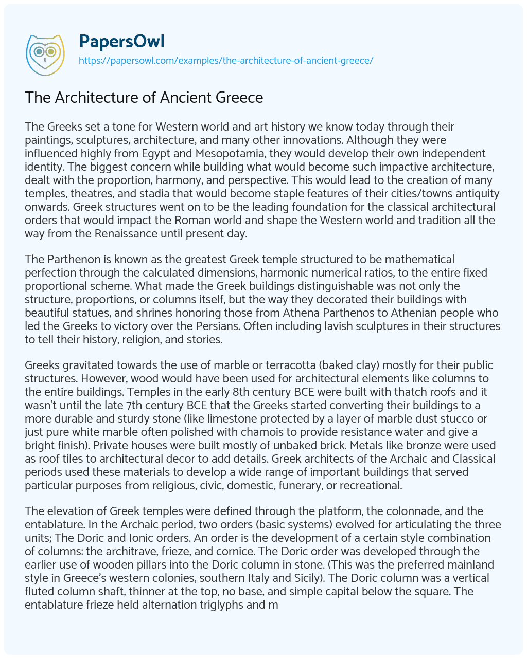 The Architecture of Ancient Greece essay