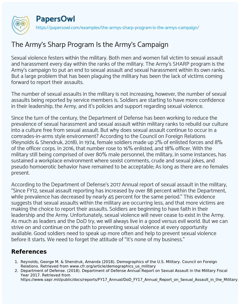 The Army’s Sharp Program is the Army’s Campaign essay