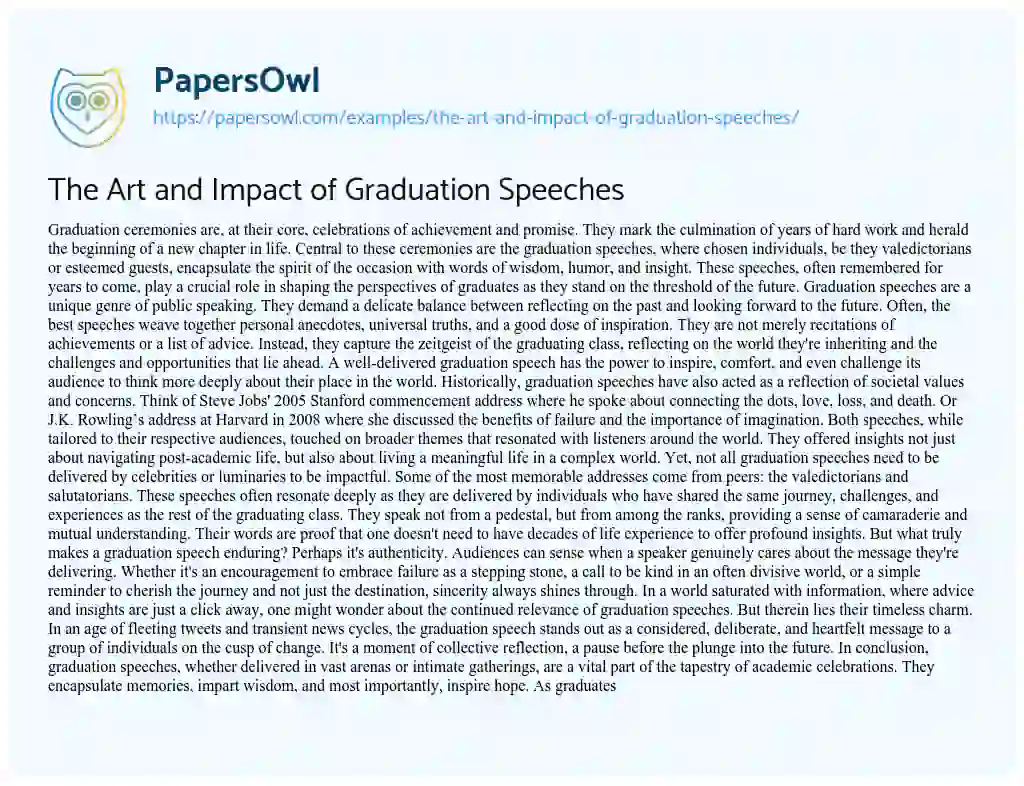 Essay on The Art and Impact of Graduation Speeches