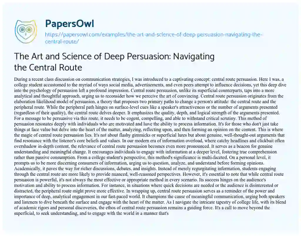 Essay on The Art and Science of Deep Persuasion: Navigating the Central Route