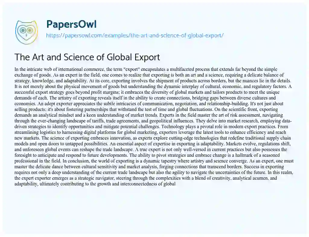 Essay on The Art and Science of Global Export