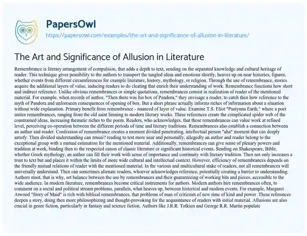 Essay on The Art and Significance of Allusion in Literature