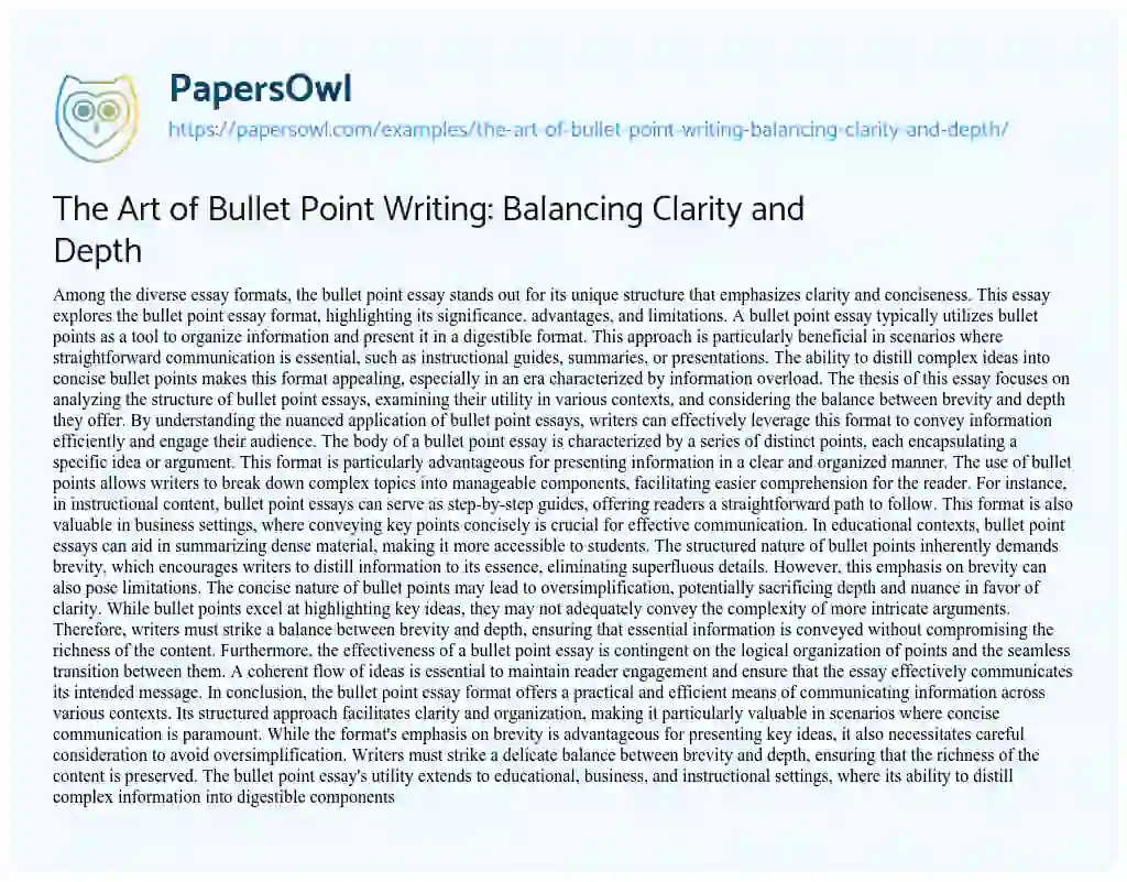 Essay on The Art of Bullet Point Writing: Balancing Clarity and Depth