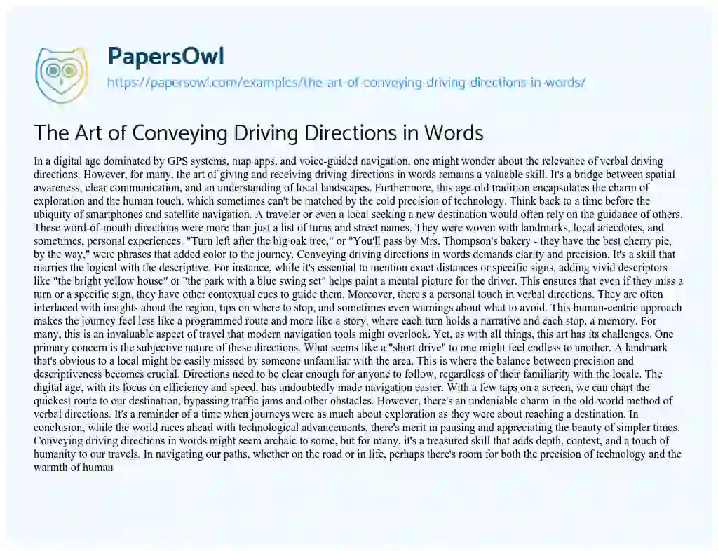 Essay on The Art of Conveying Driving Directions in Words