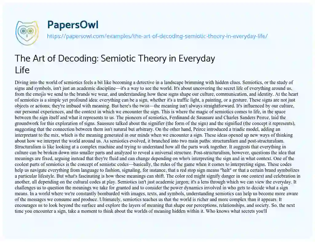 Essay on The Art of Decoding: Semiotic Theory in Everyday Life