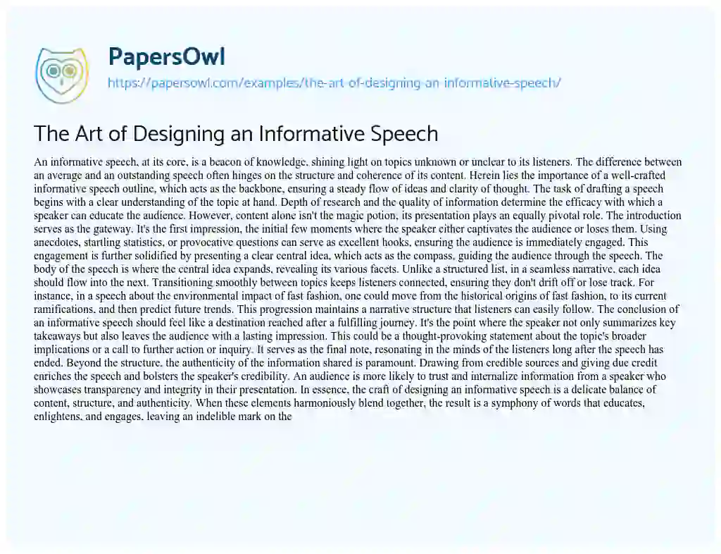 Essay on The Art of Designing an Informative Speech