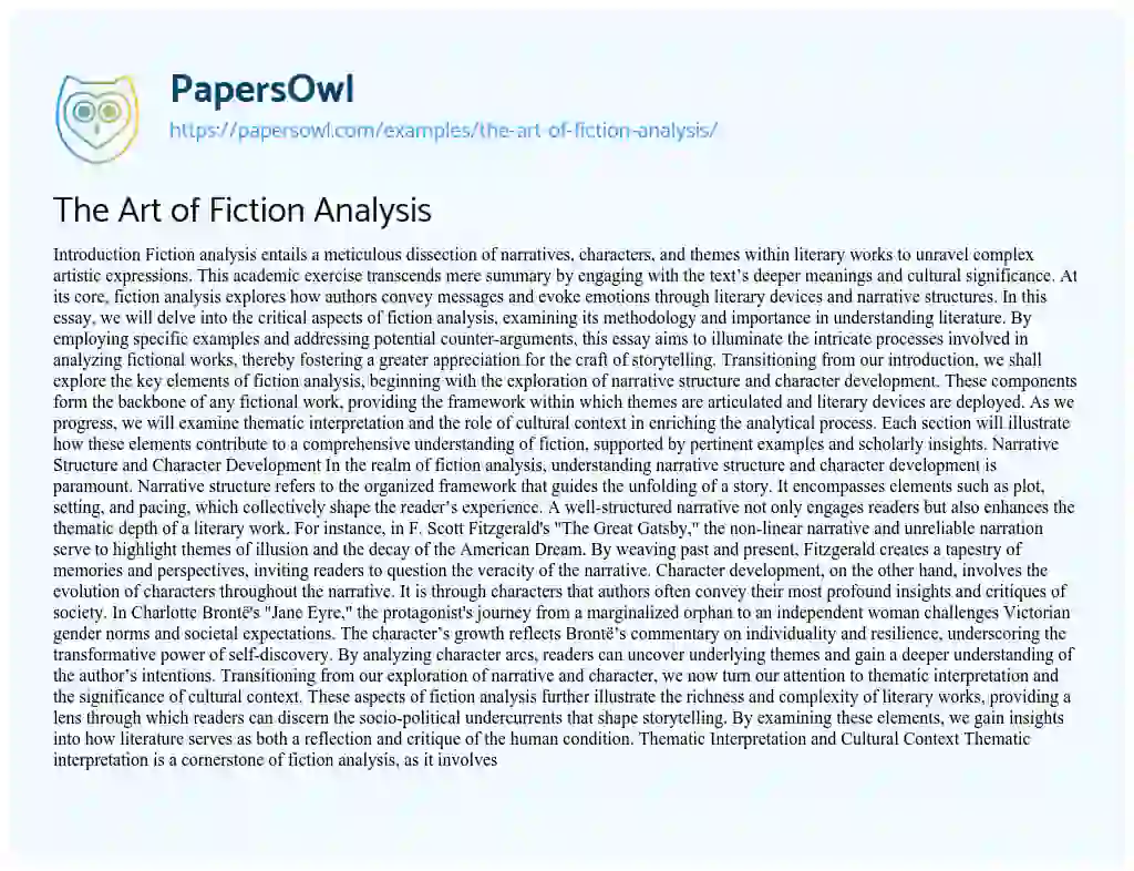 Essay on The Art of Fiction Analysis