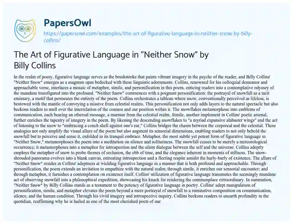 Essay on The Art of Figurative Language in “Neither Snow” by Billy Collins