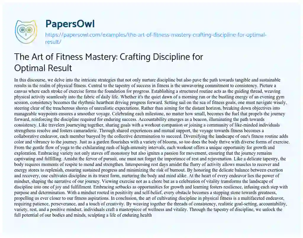 Essay on The Art of Fitness Mastery: Crafting Discipline for Optimal Result
