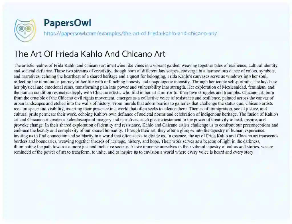 Essay on The Art of Frieda Kahlo and Chicano Art