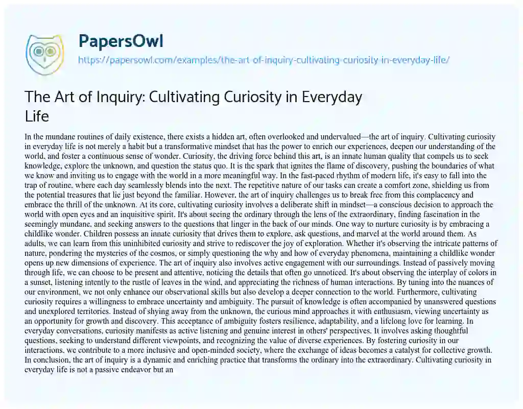 Essay on The Art of Inquiry: Cultivating Curiosity in Everyday Life