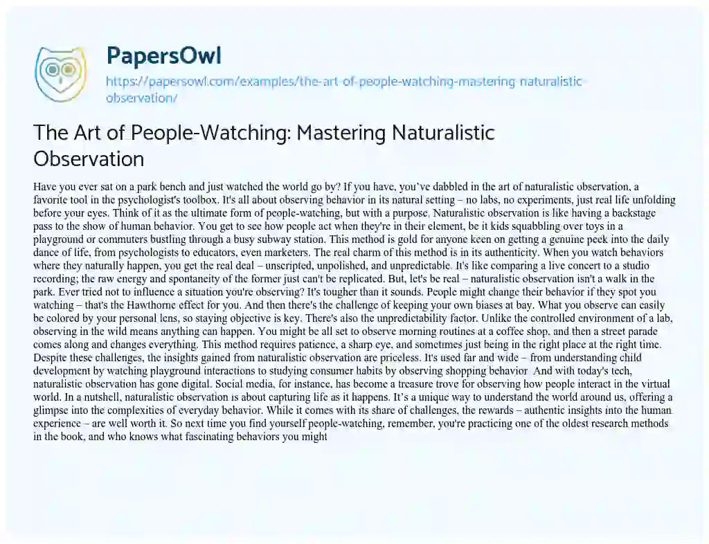 Essay on The Art of People-Watching: Mastering Naturalistic Observation