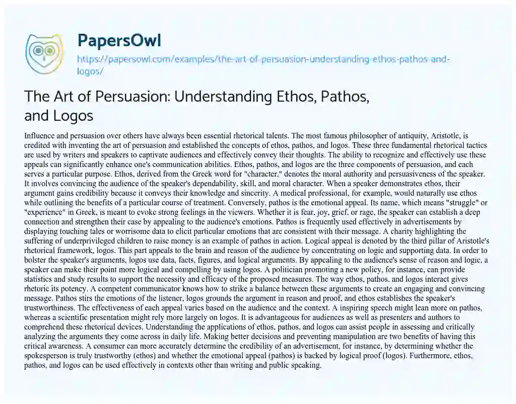 Essay on The Art of Persuasion: Understanding Ethos, Pathos, and Logos