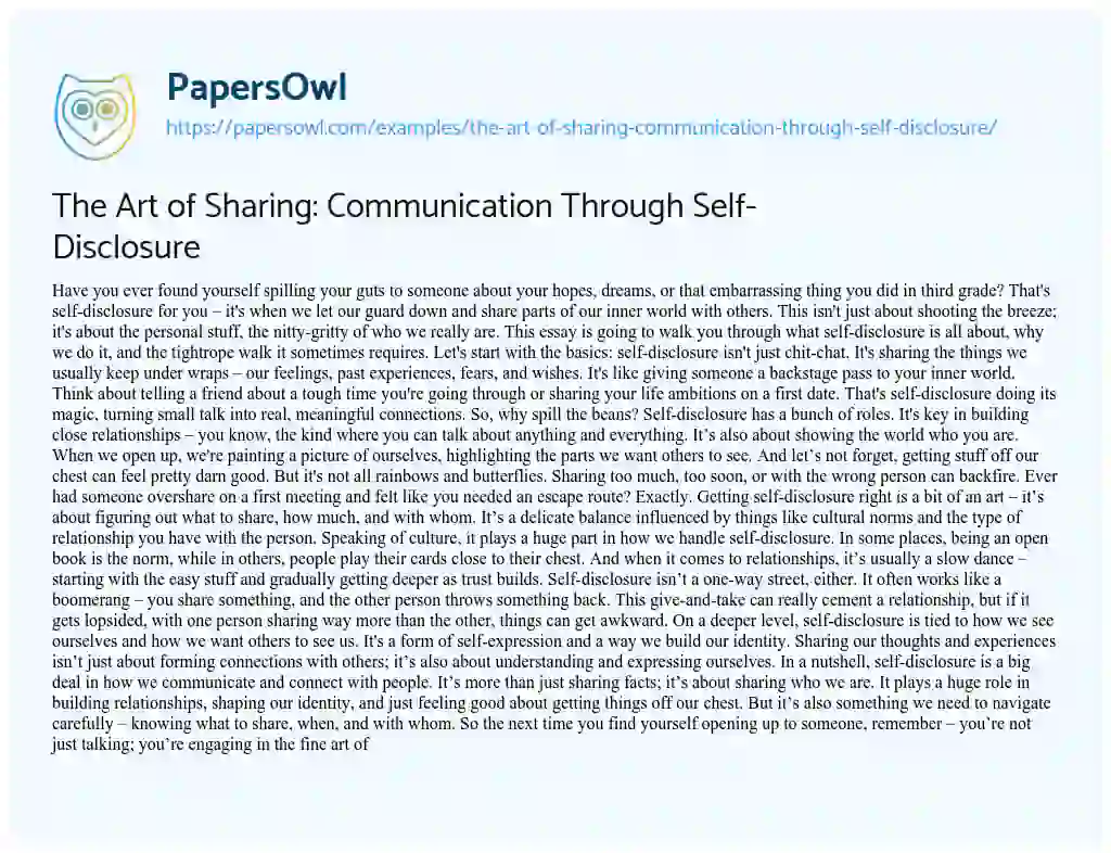 Essay on The Art of Sharing: Communication through Self-Disclosure