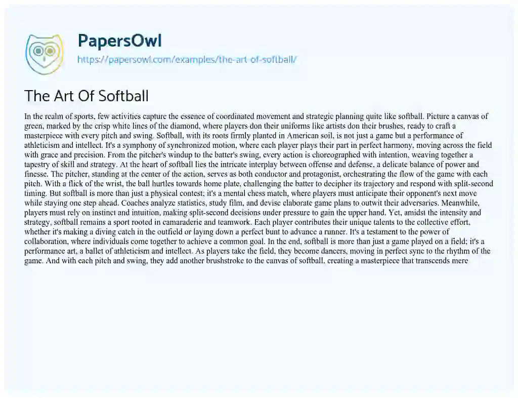 Essay on The Art of Softball