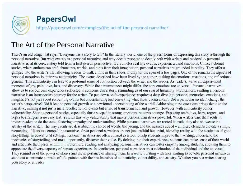 Essay on The Art of the Personal Narrative