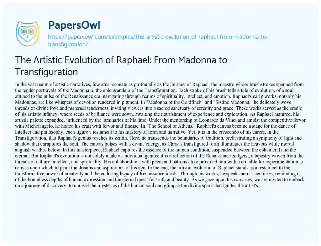 Essay on The Artistic Evolution of Raphael: from Madonna to Transfiguration