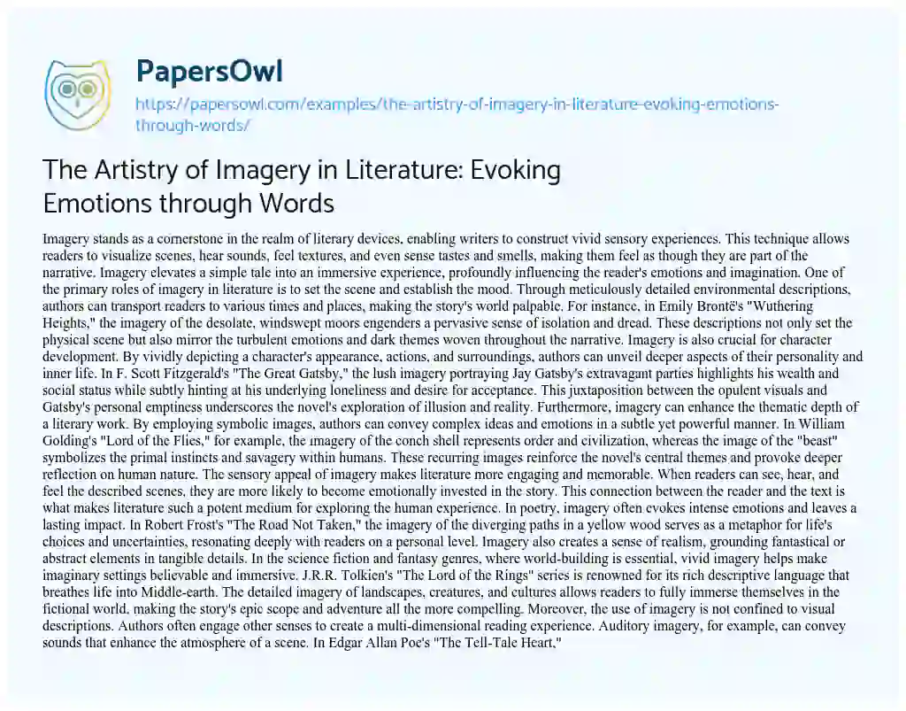 Essay on The Artistry of Imagery in Literature: Evoking Emotions through Words