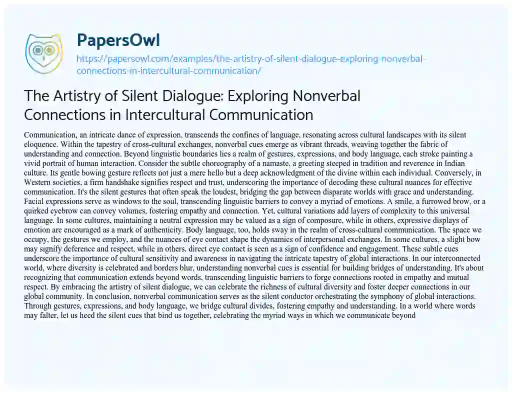 Essay on The Artistry of Silent Dialogue: Exploring Nonverbal Connections in Intercultural Communication