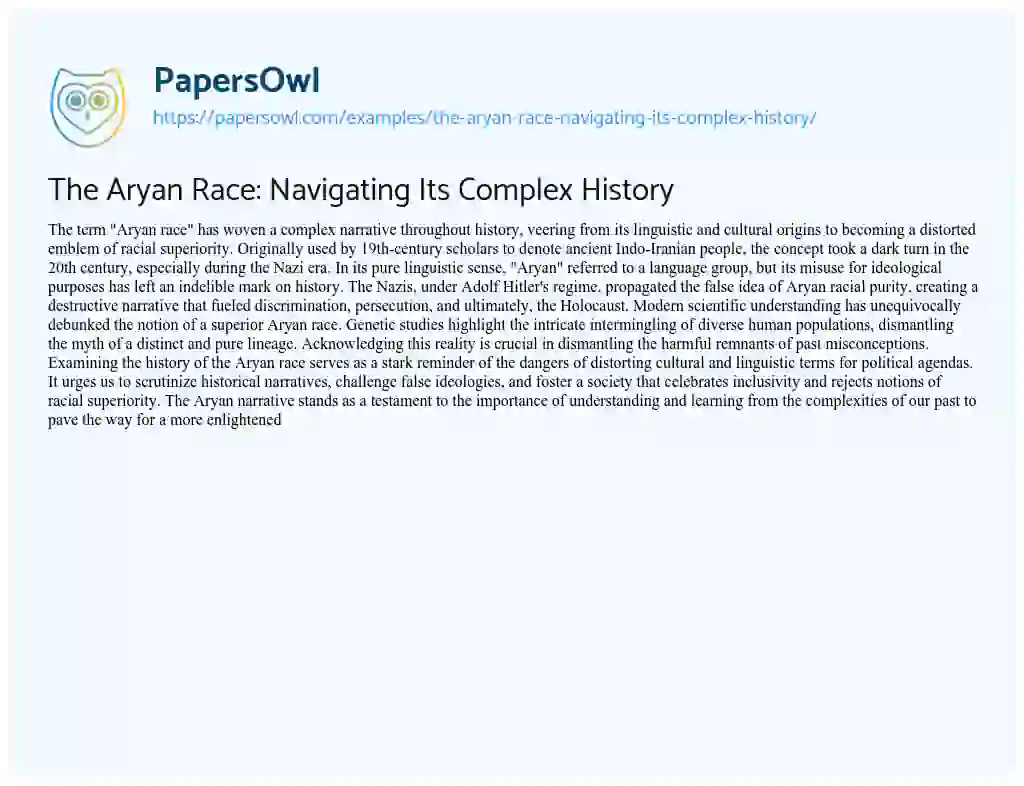 Essay on The Aryan Race: Navigating its Complex History