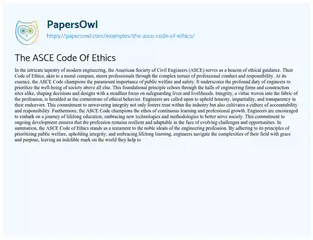 Essay on The ASCE Code of Ethics