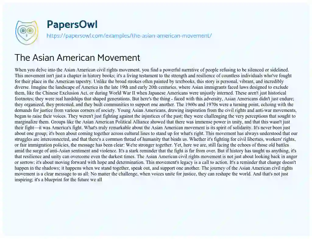 Essay on The Asian American Movement