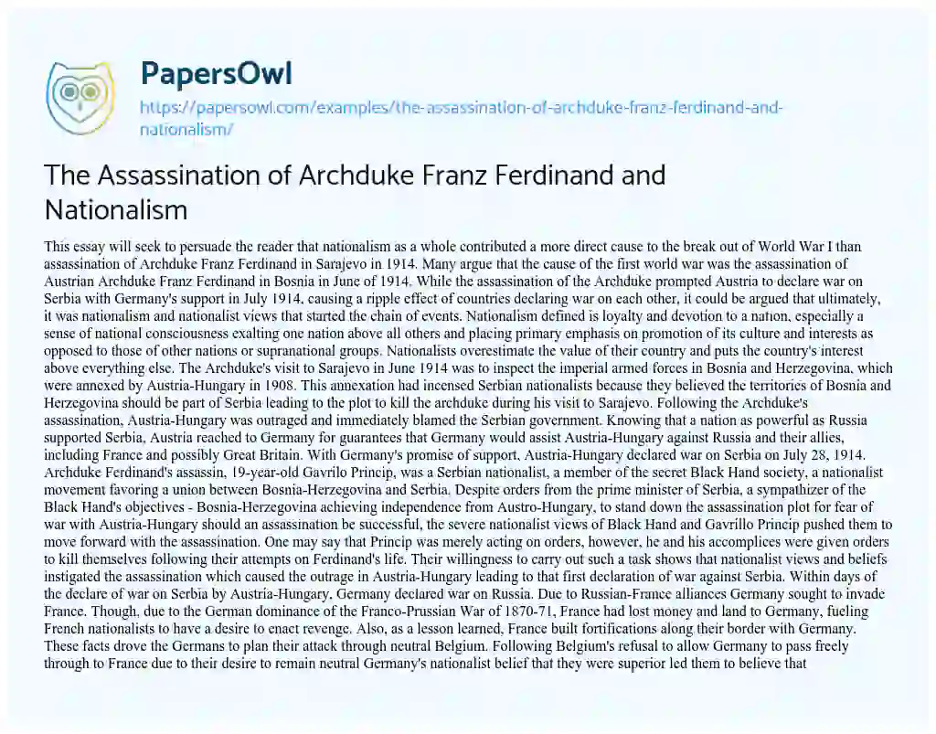 The Assassination of Archduke Franz Ferdinand and Nationalism essay