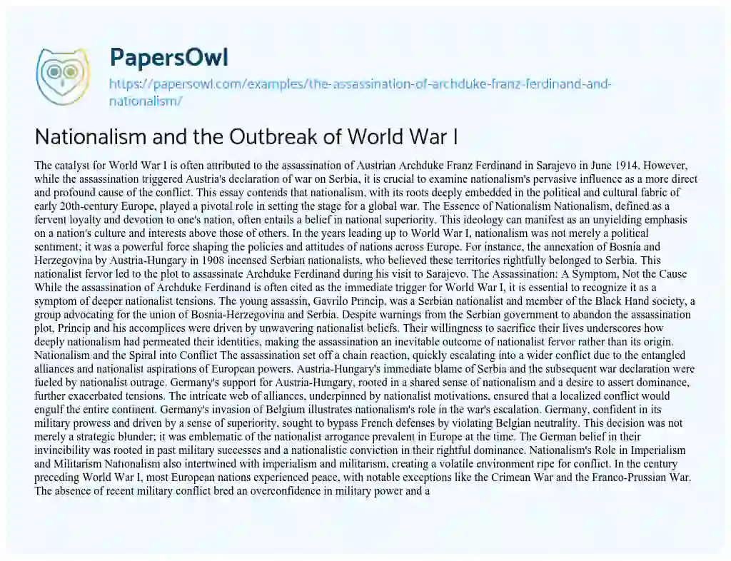 Essay on The Assassination of Archduke Franz Ferdinand and Nationalism