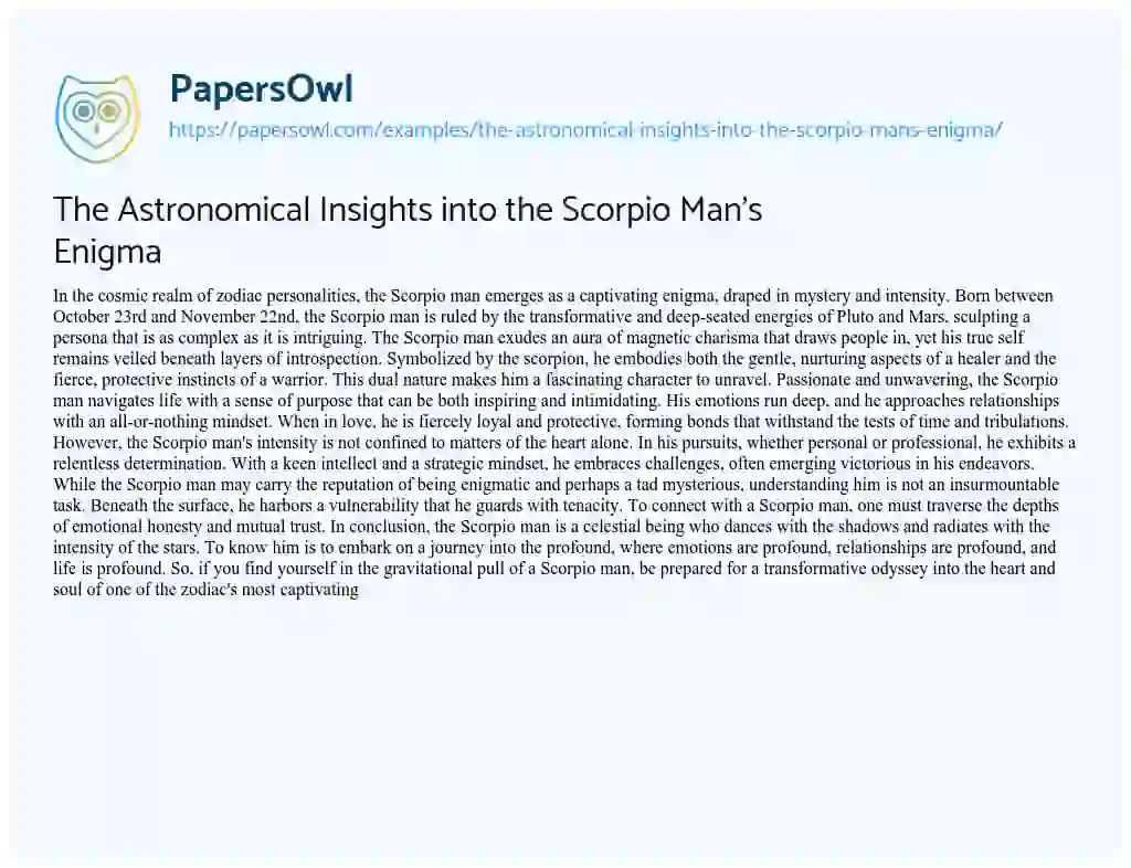Essay on The Astronomical Insights into the Scorpio Man’s Enigma