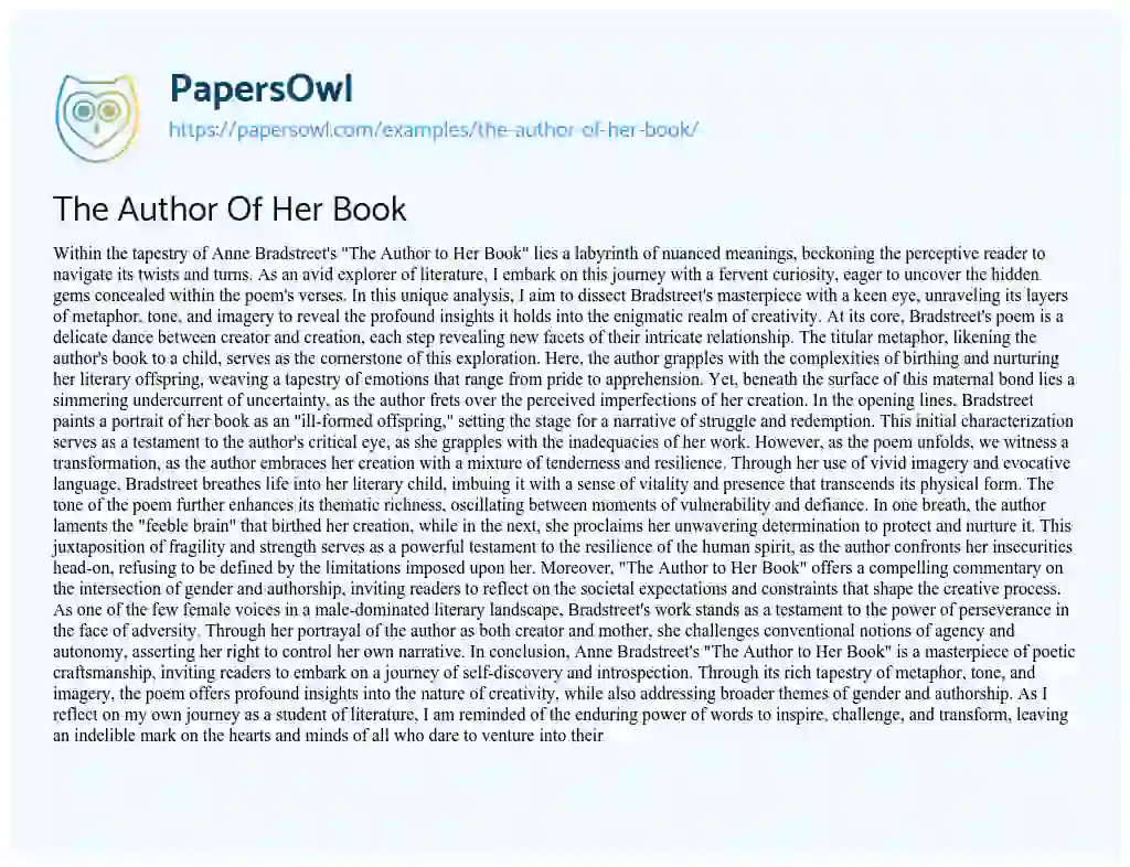 Essay on The Author of her Book