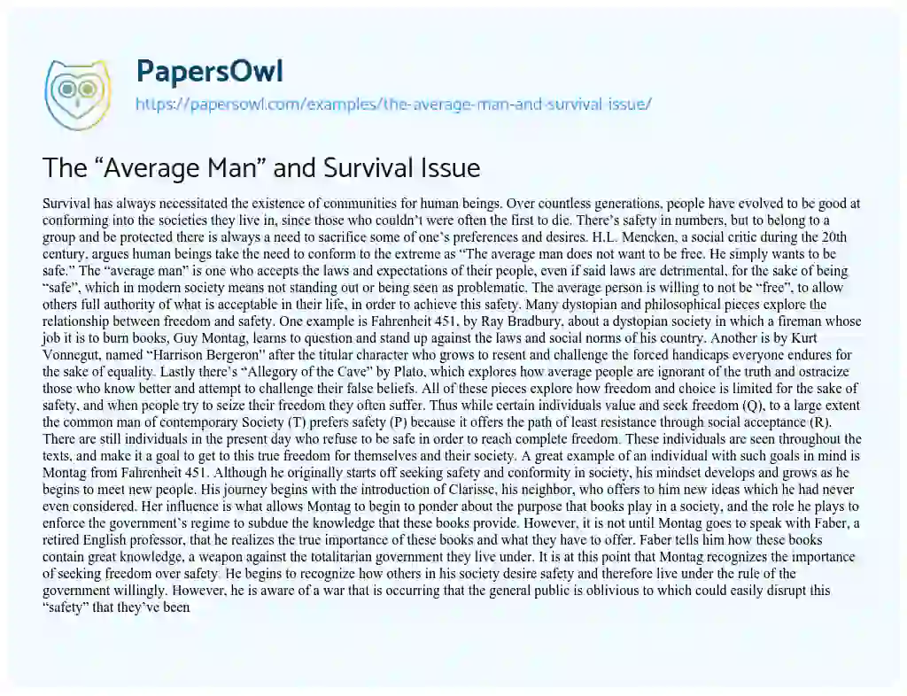 Essay on The “Average Man” and Survival Issue
