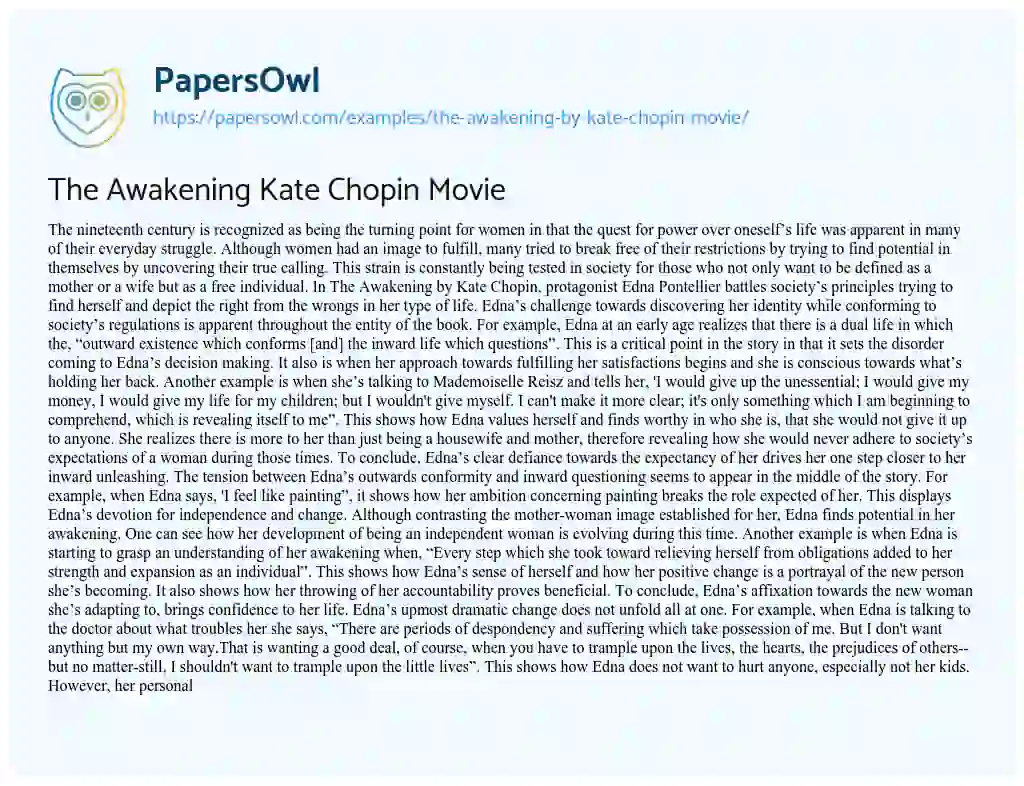 Essay on The Awakening Kate Chopin Movie