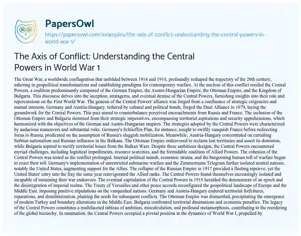 Essay on The Axis of Conflict: Understanding the Central Powers in World War 1