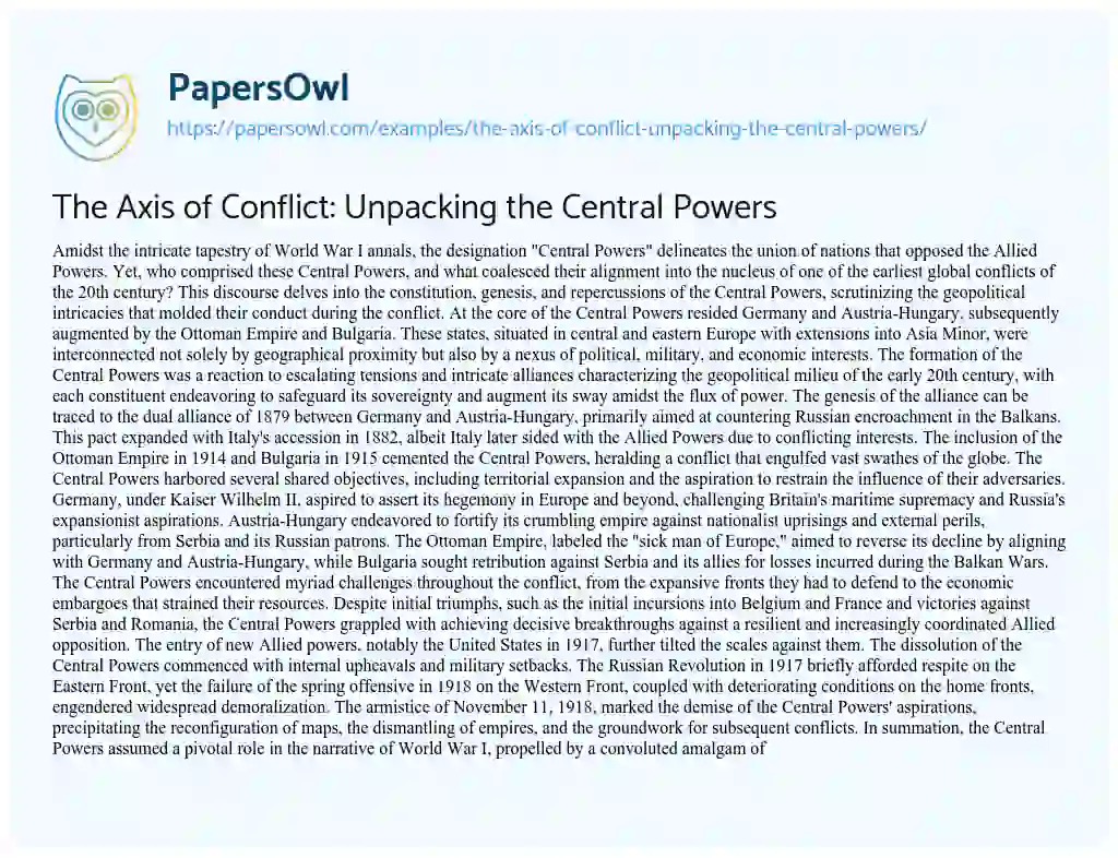 Essay on The Axis of Conflict: Unpacking the Central Powers
