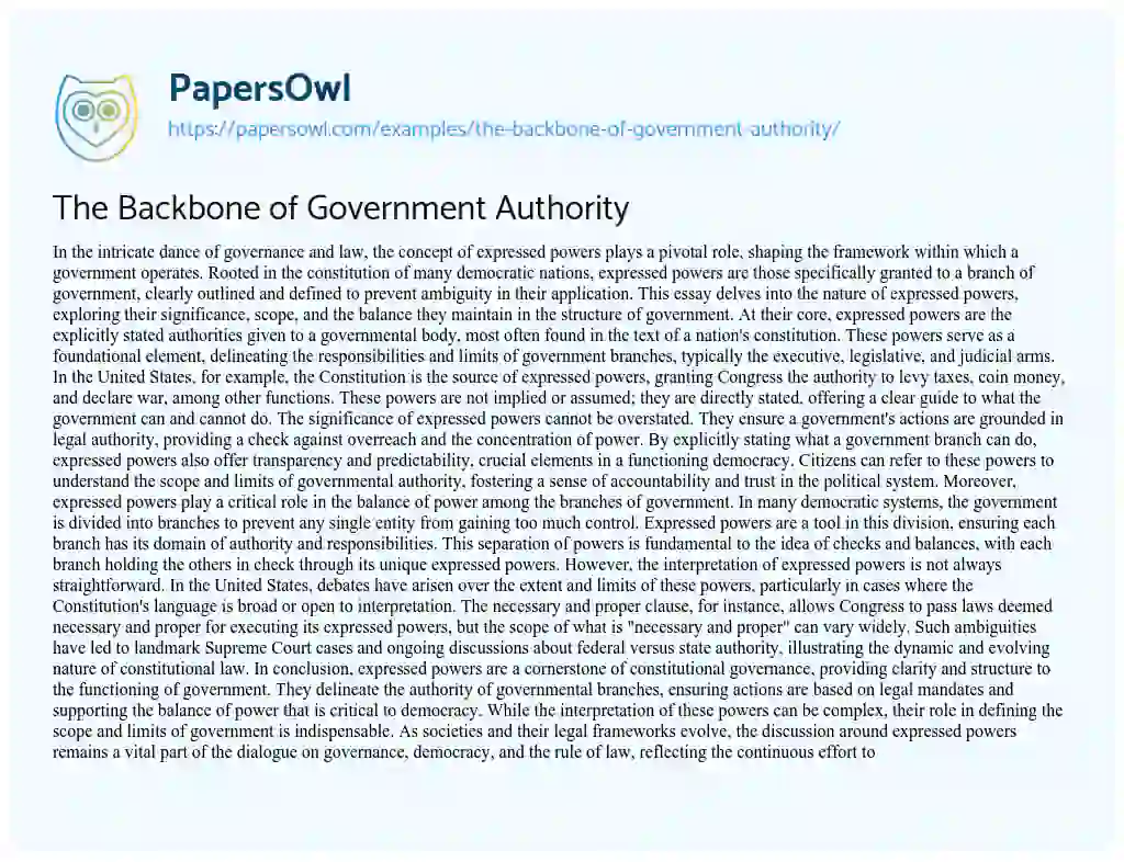 Essay on The Backbone of Government Authority