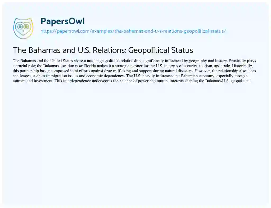 Essay on The Bahamas and U.S. Relations: Geopolitical Status