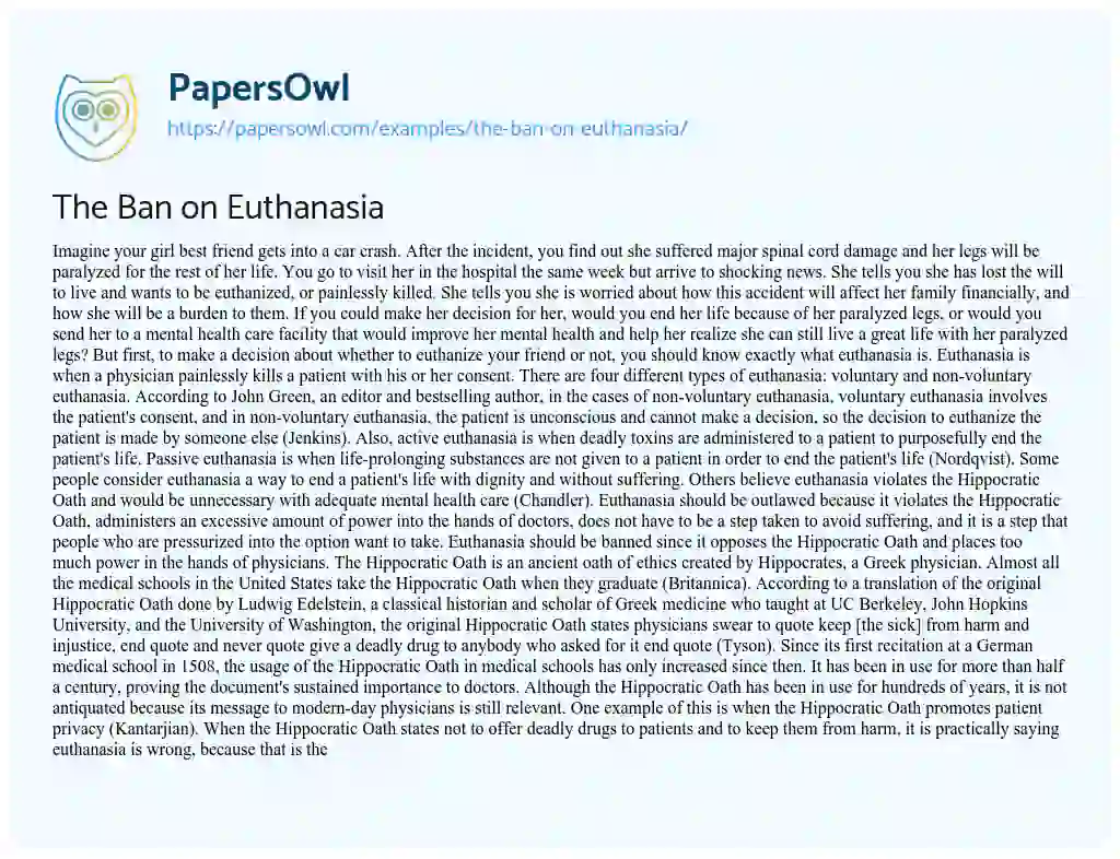 Essay on The Ban on Euthanasia