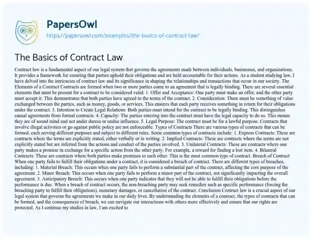 Essay on The Basics of Contract Law