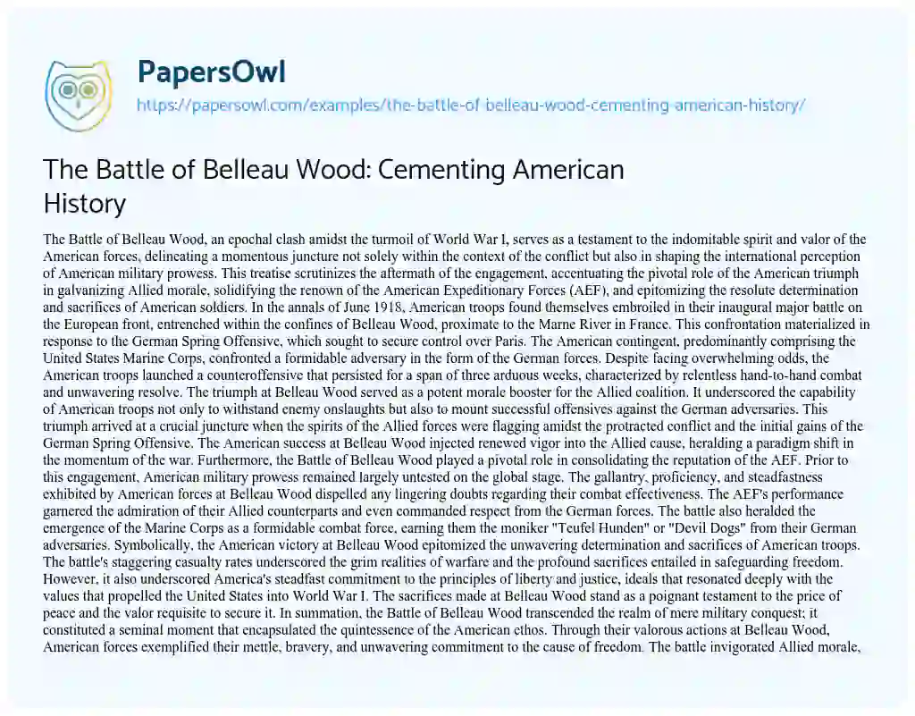 Essay on The Battle of Belleau Wood: Cementing American History