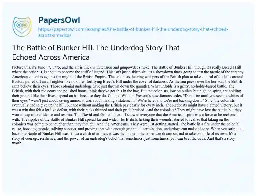 Essay on The Battle of Bunker Hill: the Underdog Story that Echoed Across America