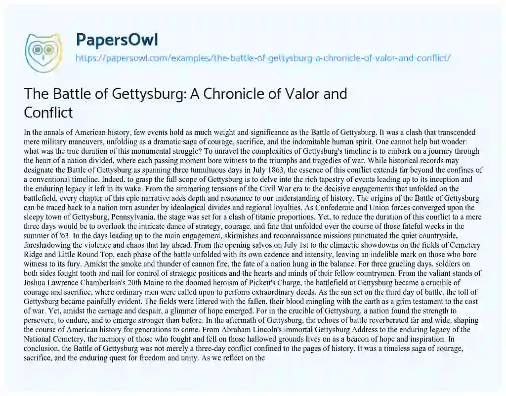 Essay on The Battle of Gettysburg: a Chronicle of Valor and Conflict