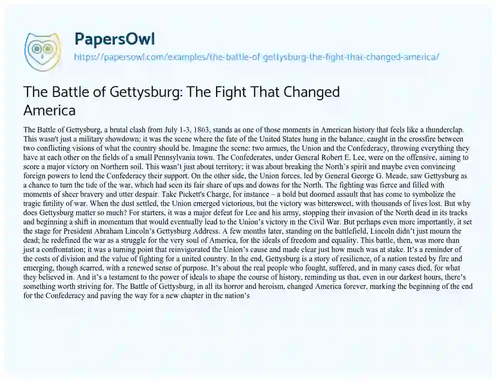 Essay on The Battle of Gettysburg: the Fight that Changed America