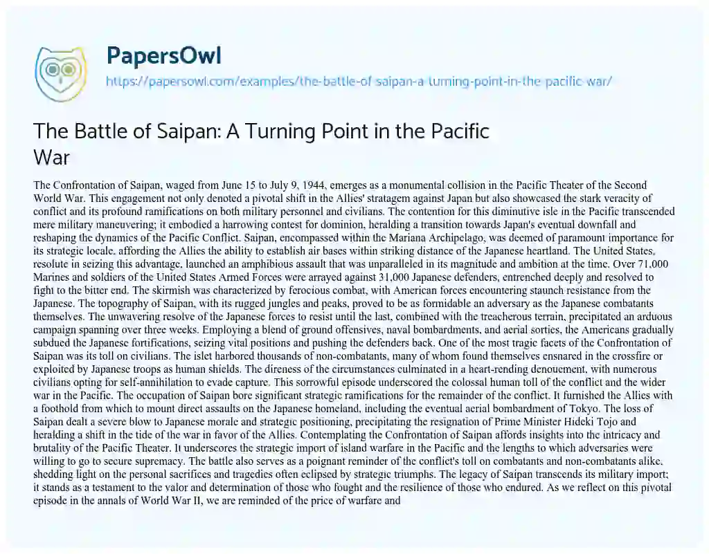 Essay on The Battle of Saipan: a Turning Point in the Pacific War
