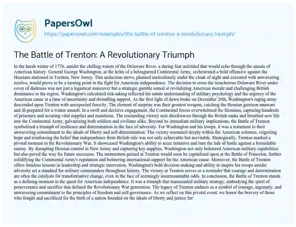 Essay on The Battle of Trenton: a Revolutionary Triumph