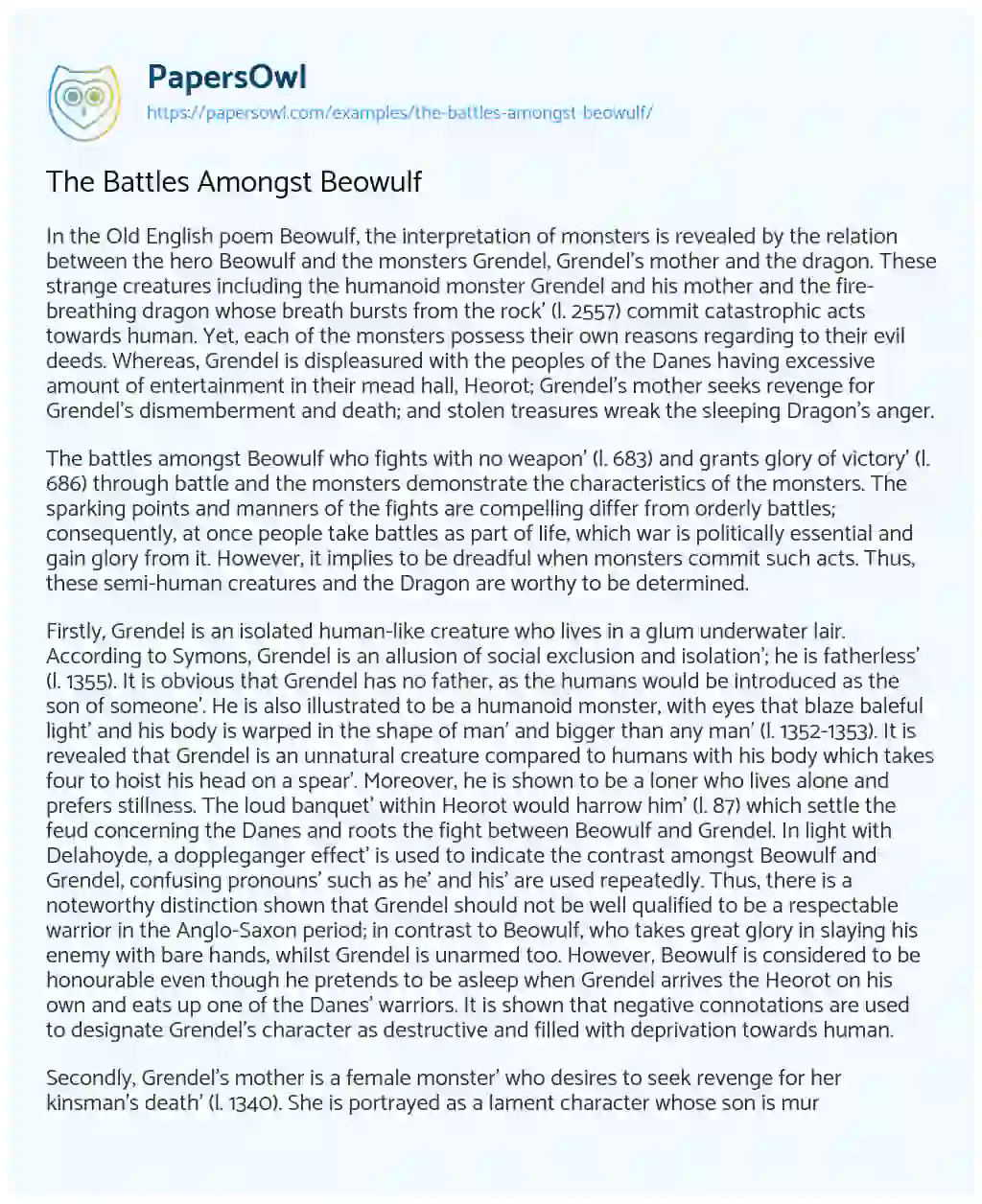 The Battles Amongst Beowulf essay