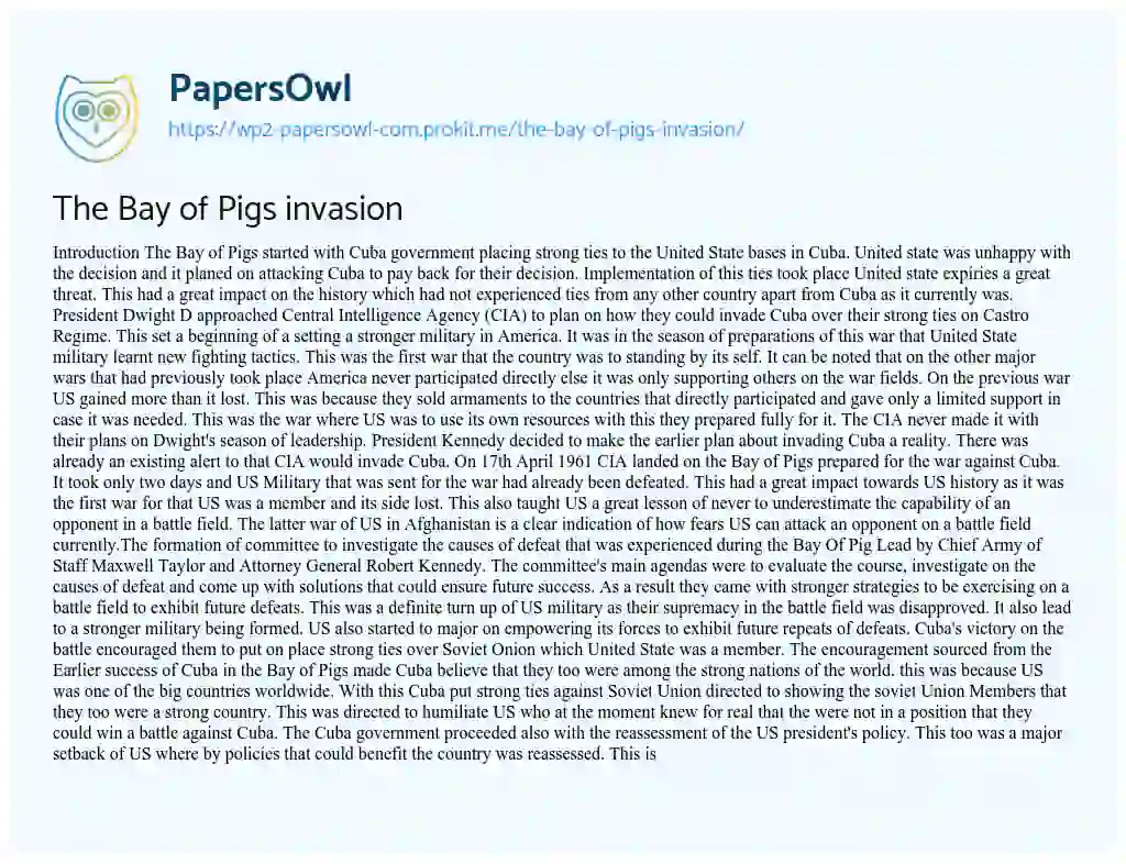 Essay on The Bay of Pigs Invasion