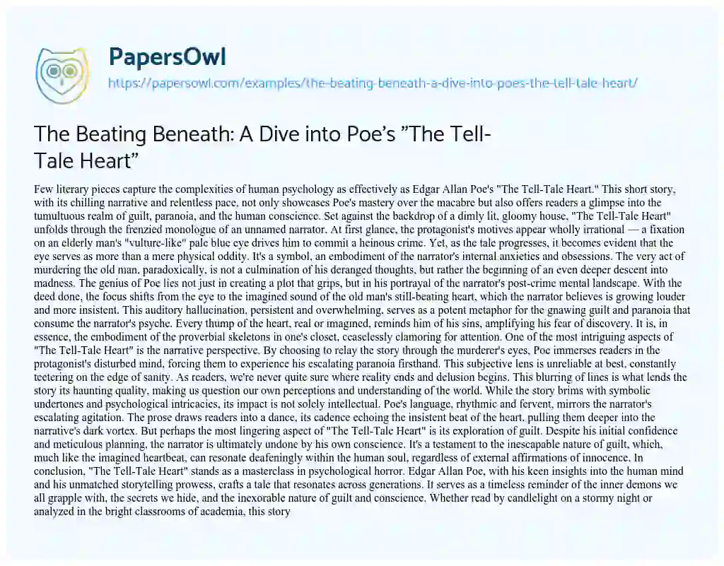 Essay on The Beating Beneath: a Dive into Poe’s “The Tell-Tale Heart”