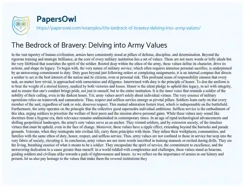Essay on The Bedrock of Bravery: Delving into Army Values